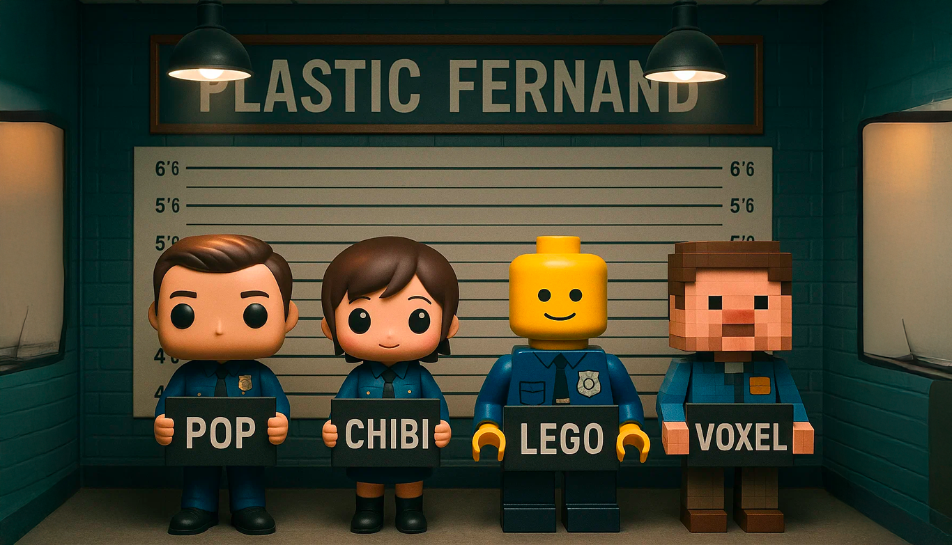 Visuel Plastic Fernand illustrant plusieurs styles de figurines personnalisées.
